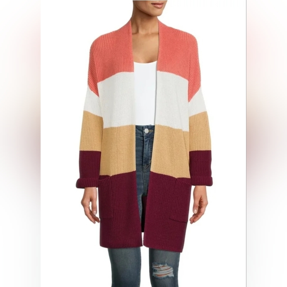 Time and Tru Multicolor Open Front Cardigan